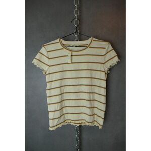Madewell Womens Striped Ringer Tee T Shirt‎ Lettuce Edge Trim Short Sleeve Top